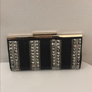 INC International Concepts Black and Gold Clutch with Metallic Accents
